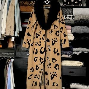 Donna Salyers fabulous furs leopard print faux fur sweater coat XL
